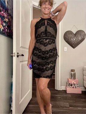 Morgan & Co. Black Lace Halter Mini Dress